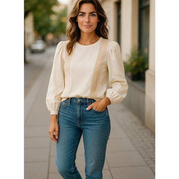 NWT Zara Combination Banded Top - White & Cream - Size Small - Picture 1 of 7